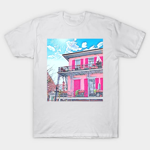 Watercolor Pink New Orleans French Quarter Nola Home T-Shirt by Little Shop of Nola